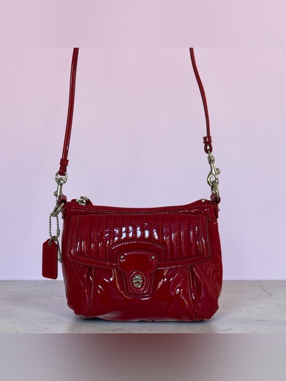 Coach Poppy Red Liquid Gloss Patent Leather Crossbody Bag Y2K - Picture 7 of 14